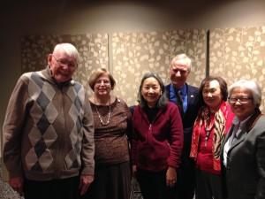 Networking with other Japanese American associations, December 11, 2015. L to R: Dean Potter (freelance writer), Jo Ann Blatchley (President of the St. Paul-Nagasaki Sister City Committee), Gloria Kumagai, Ben van Lierop (Executive Director, Japan America Society of Minnesota), Sally Sudo, and Janet Carlson.