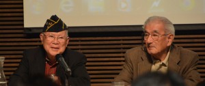 Featured panelists, Edwin (Bud) Nakasone and Albert Yamamoto, sharing their experiences serving as MIS soldiers at Historic Fort Snelling Visitors Center, Sept. 12, 2015.